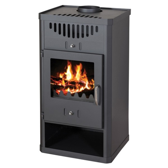 Stufa A Legna Con Portalegna 16 kW In Acciaio E Ghisa Elegant Antracite