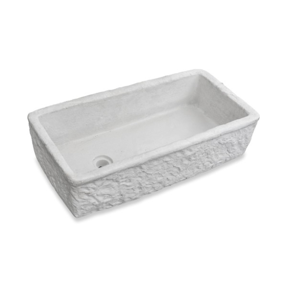 Acquaio Da Esterno Lavabo Vasca Rettangolare 80x40xh22 Cm Effetto Pietra Bianco LA010