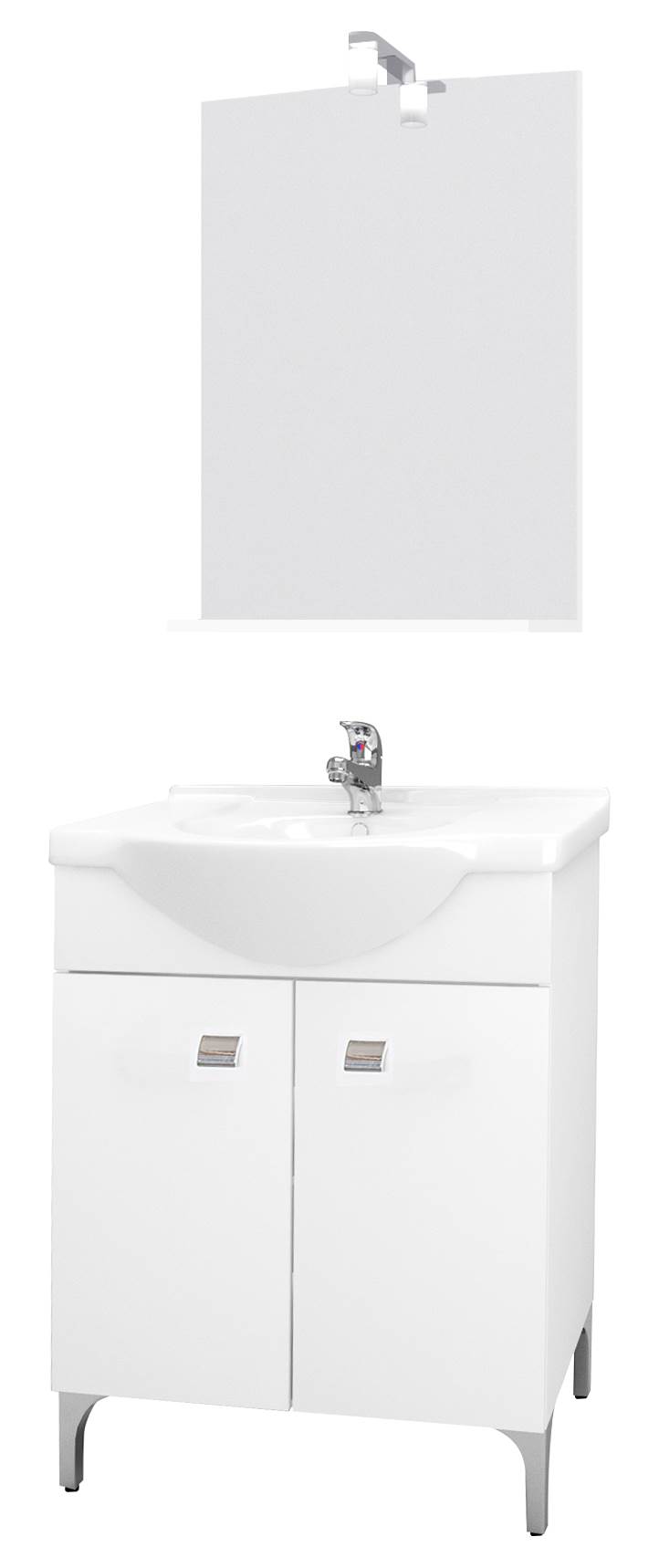 Mobile bagno 55 cm con lavabo e specchio bianco - Desy 7536