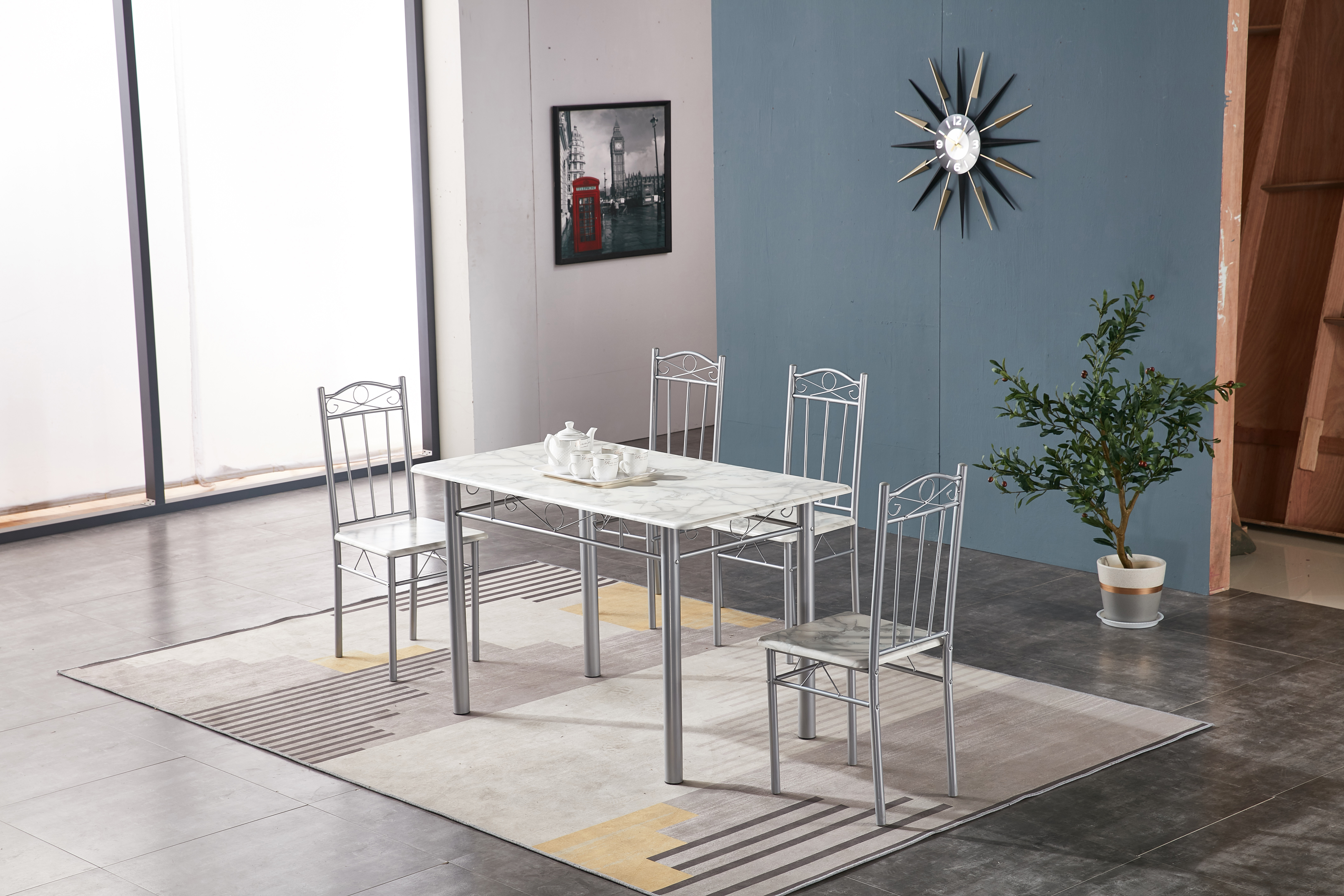 Tavolo Da Pranzo Con 4 Sedie Effetto Marmo 120x70 Arredo Cucina