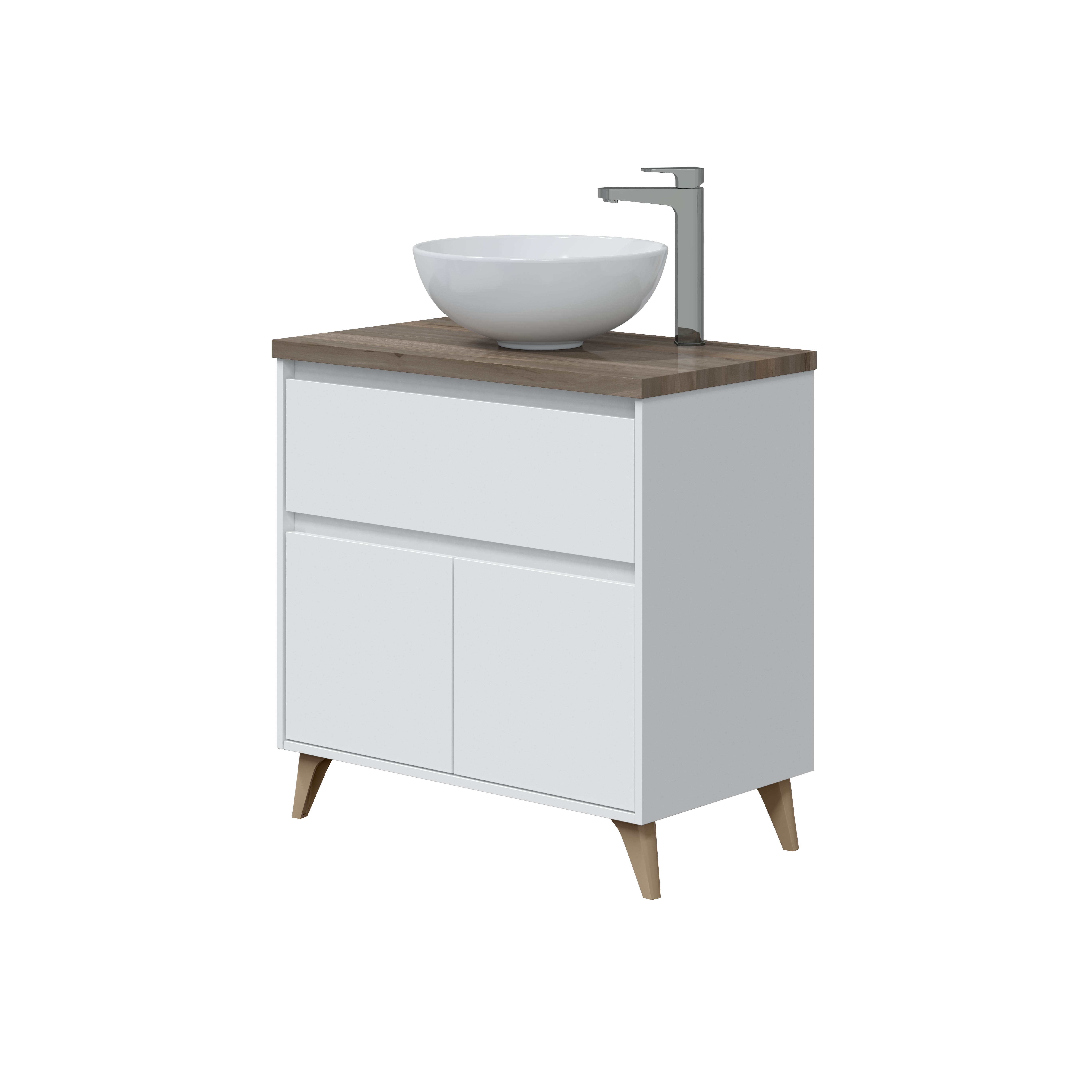 MOBILE BAGNO A TERRA COMPLETO DI LAVABO IN CERAMICA CON SPECCHIERA OVALE  CON PENSILE COLONNA A MURO - Arredo Casa