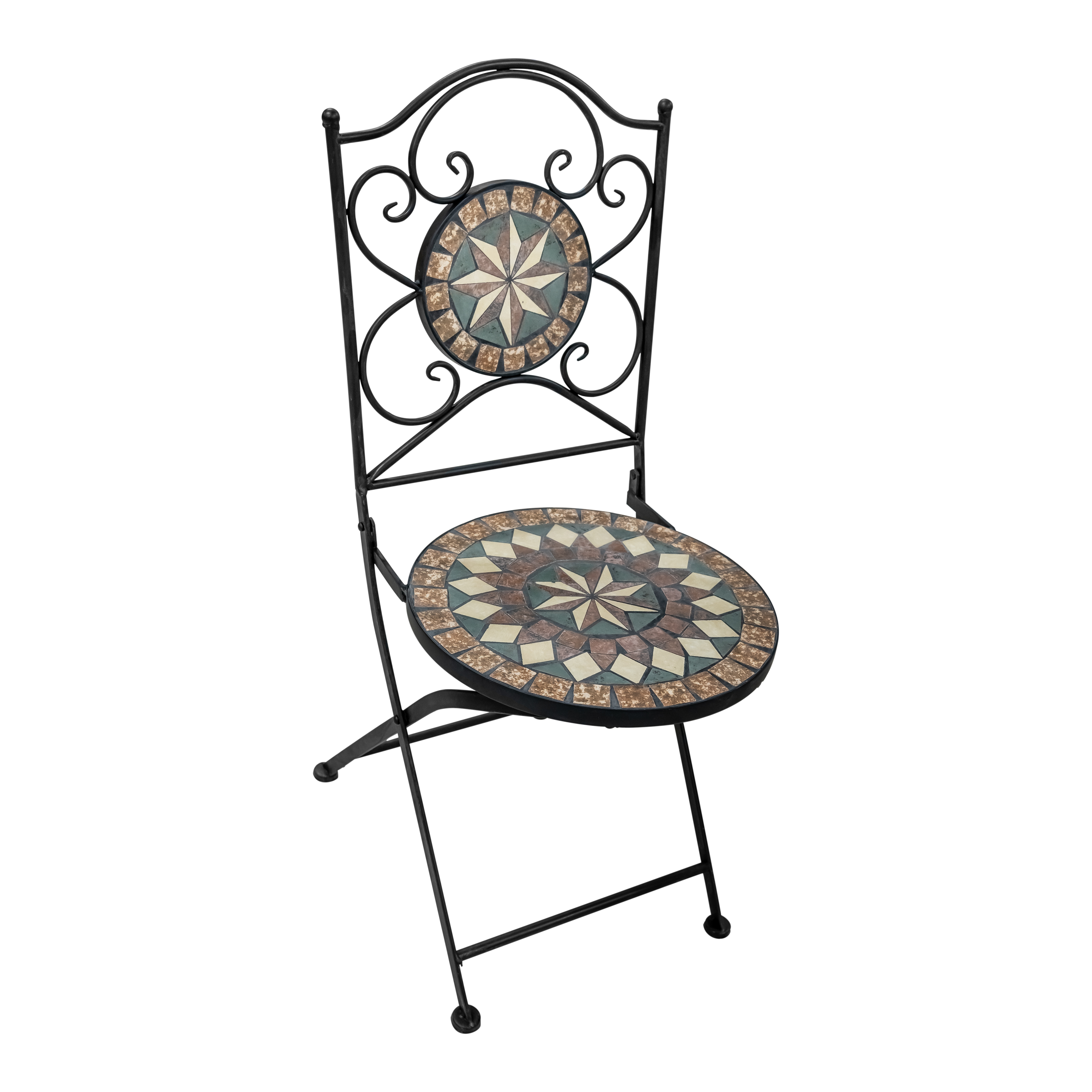 sedie a mosaico in ferro per giardino balcone patio bar set 2 sedie da esterno con mosaico pieghevoli in ceramica Nero GOPLUS Sedie da bistrot a mosaico 54 x 40 x 94,5 cm 